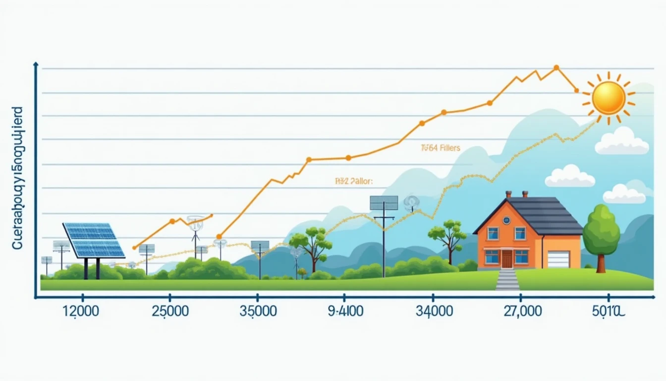 Timeline graph showing photovoltaic system payback period, break-even point, cumulative savings over 25 years