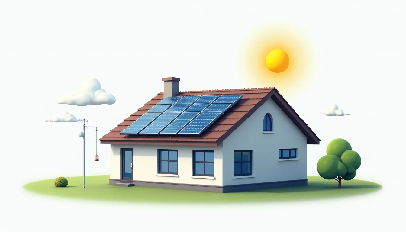 Diagram showing optimal roof orientation and tilt angle for solar panels, south-facing installation example